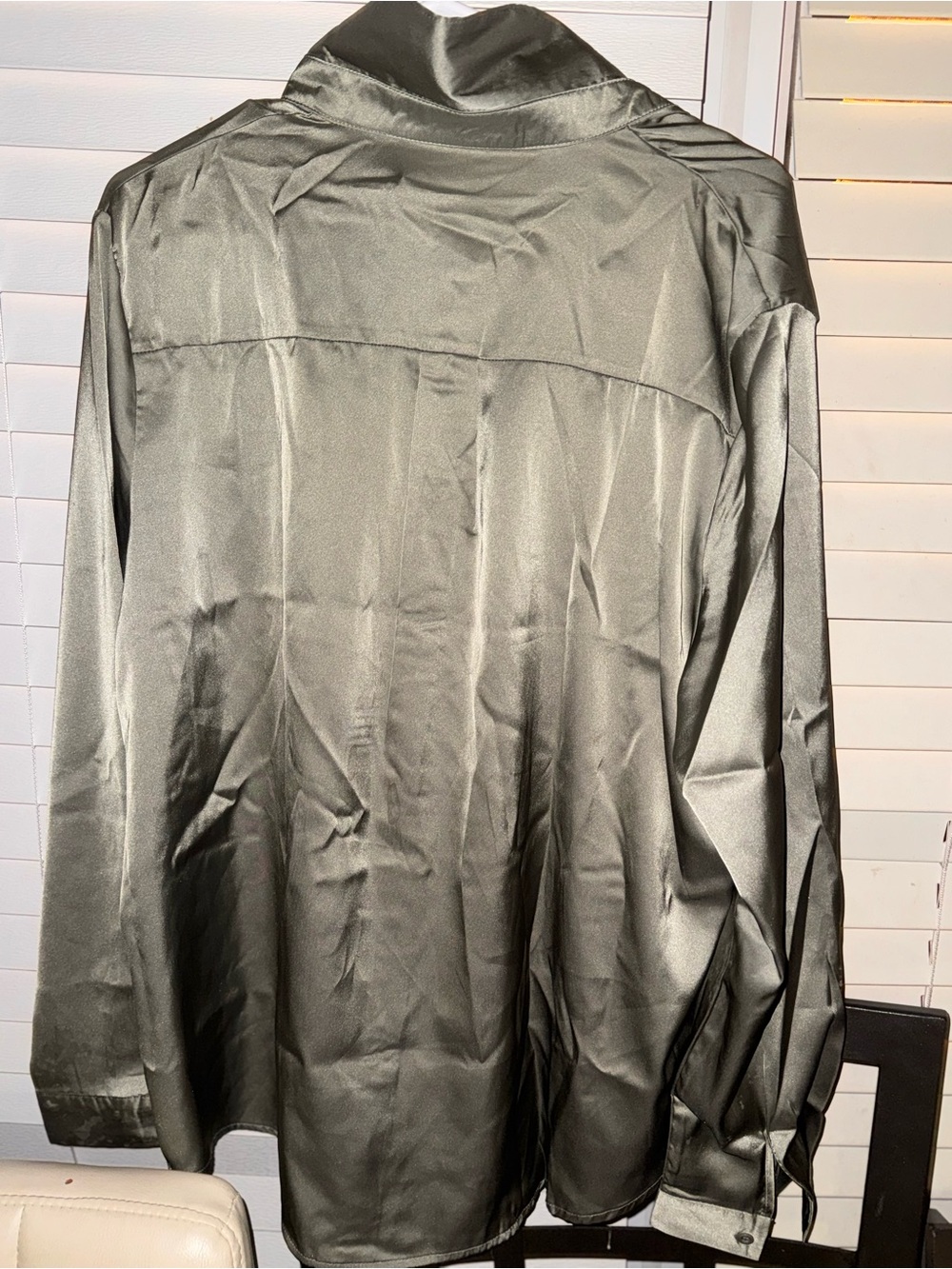 Men's Olive Green Satin Shirt Jacket